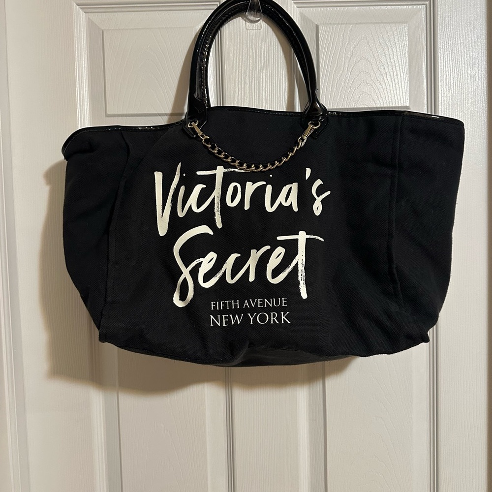 Victoria's Secret Black Tote with Chain Detail